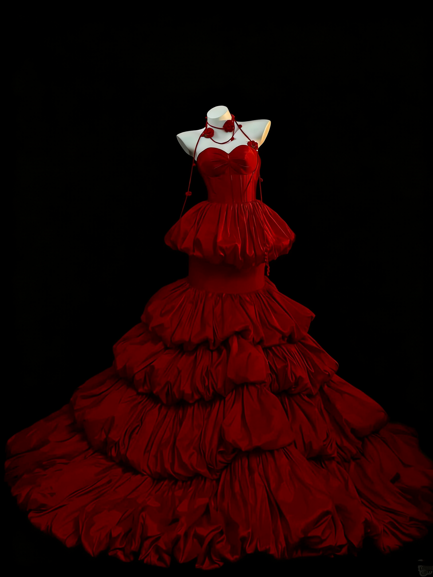Robe bustier à volants rose écarlate style romantique sombre - Robe de bal gothique pour dîner ou soirée à thème gh6560