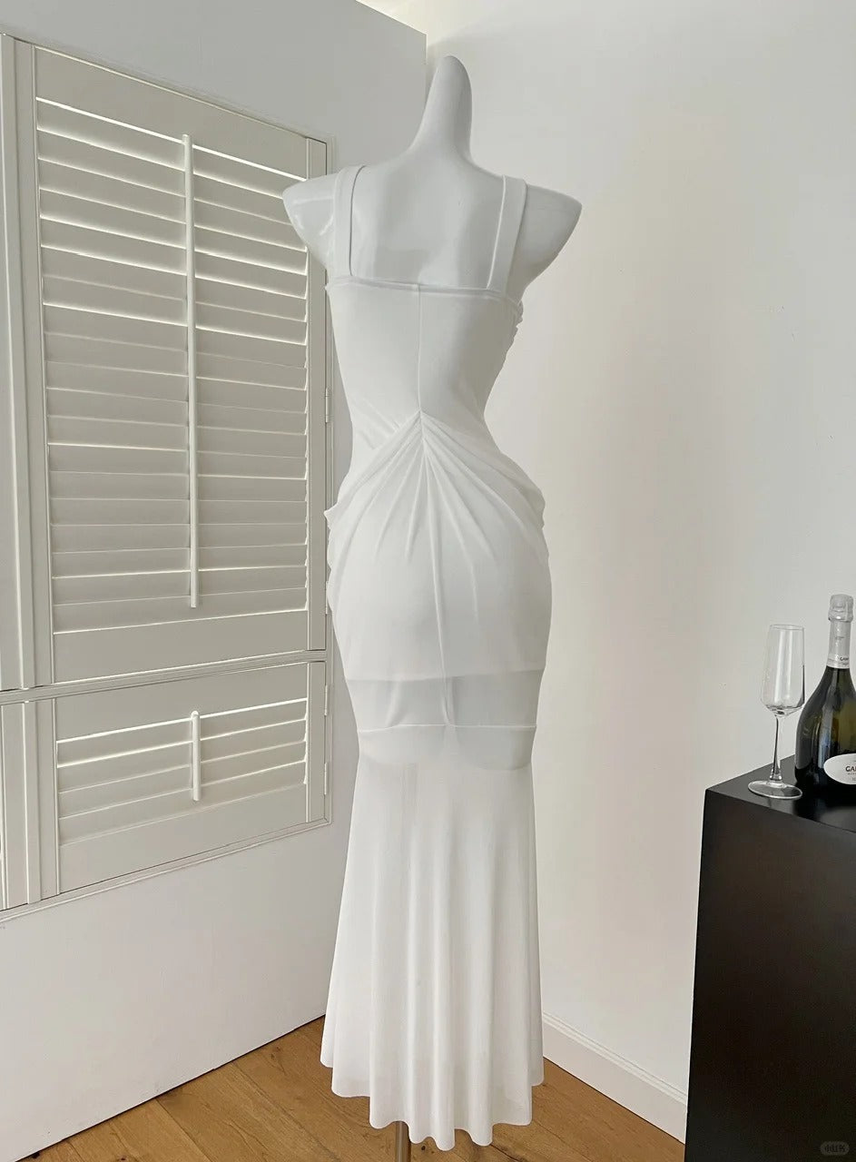 Weißes schweres Diamant-Neckholder-Kleid, langes Chiffon-Ballkleid, Abendkleid, Ballkleid, gh4333