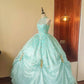 Girlhomeshops - Robe de bal longue en tulle vert menthe à paillettes et perles florales, longueur au sol, gh5300