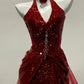 Oil painting retro red fishtail fine glitter tulle galaxy flowing ball gown evening dress gh4327