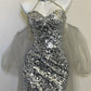 Silbernes Neckholderkleid High-End-Nische Silberkleid Schulterkette Ballkleid Abendkleid gh4330