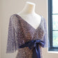 girlhomeshops-Vintage Blue-Gold Gradient V-Neck Sequin Bow Long Evening Gown gh6030