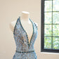 Girlhomeshops-Blaues, modisches V-Ausschnitt-Lang-Pailletten-Ballkleid-Abendkleid gh5069