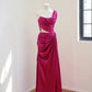 Girlhomeshops - Dunkelrosa stilvolles und elegantes langes Satin-Ballkleid Abendkleid gh5065