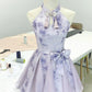girlhomeshops--Purple gradient color new Chinese style pearl stand collar with button bow fairy dress oriental aesthetics gh5731