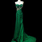 Green Vintage Fashion Elegant Exquisite Beaded Lace Long Satin Floor Length Trailing Ball Gown Evening Gown Party Dress gh3816