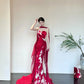 Red Elegant Delicate Floral Fashion Elegant Long Satin Tulle Mermaid Slim Fit Floor Length Trailing Ball Gown Evening Gown Prom Gown gh3733