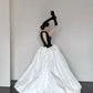 Robe de soirée longue en satin noir et blanc, élégante et à la mode, col en V, coupe trapèze, longueur au sol, robe de bal gh3732