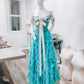 Girlhomeshops-Blaues Blumenkorsett, lang, Retro, elegantes Ballkleid, Abendkleid, gh5072