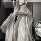 White and gray fairy long satin tulle ball gown evening gown graduation gown gh4492