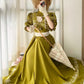 Olivgrünes, bodenlanges Spitzenkleid im viktorianischen Stil für Teepartys · Retro-Partykleid gh6737