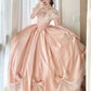 Peach Pink Satin Off-the-shoulder Lolita Victorian Ball Gown: Satin Fabric, Lace Bow Trim, Retro Ballgown Silhouette, Tea Party Formal Dress gh6735