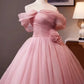 Pink Rose - Off-the-Shoulder 3D Floral Ball Gown, Tulle Train Princess Dress gh7071
