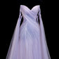 Robe de soirée féérique de luxe, style onirique, en tulle violet clair, sans bretelles et avec traîne - Thème Starlight, pour dîner ou bal gh6562