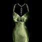 Green Retro Elegant Fashion Exquisite Beaded Shoulder Straps Long Floor Length Trailing Satin Prom Dress Evening Gown Graduation Gown gh4002