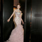 Robe de soirée sirène longue en mousseline rose, luxueuse et ornée de perles, coupe ajustée, gh6758