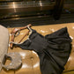 Girlhomeshops-Schwarzes kurzes Satin-Prinzessinnen-Heimkehrkleid, Geburtstagspartykleid, Kleid für die achte Klasse, gh5298