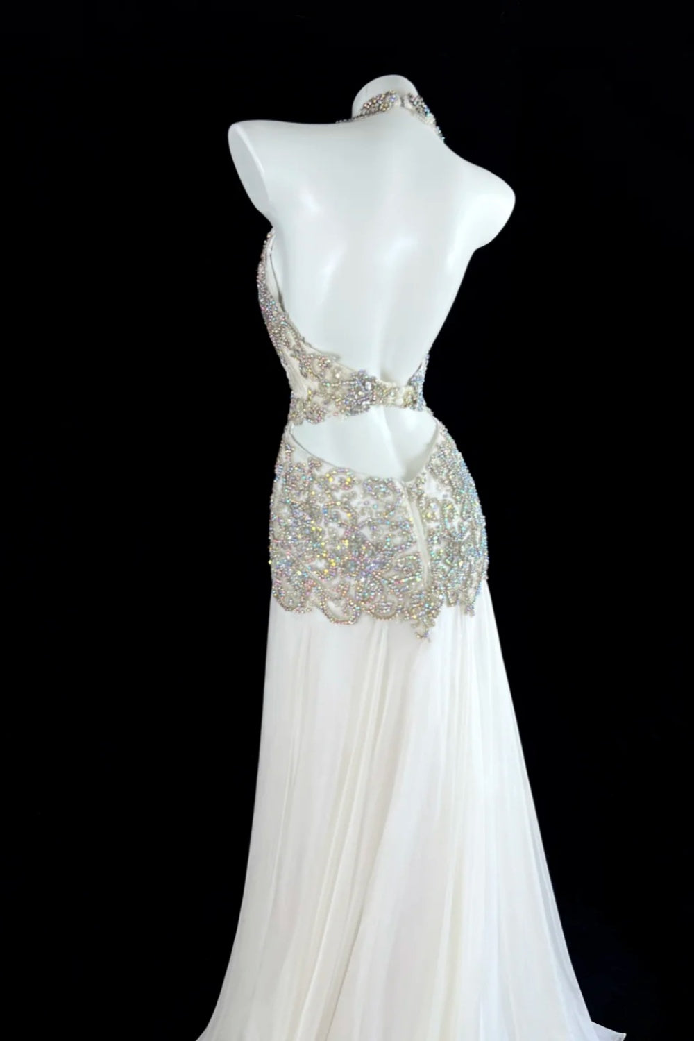 White exquisite pearl embellishment long chiffon evening gown gh6756