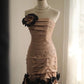 Tea Color Fashion Floral Short Front and Back Length Short Satin Homecoming Dress Fashion Birthday Party Dress Evening Dress gh4816