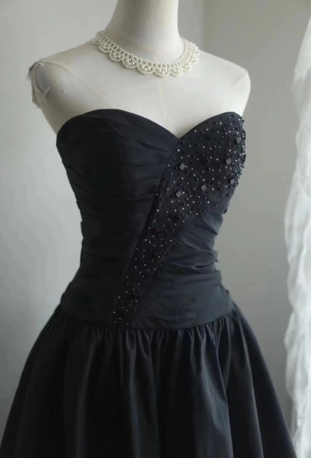 Black Vintage Cute Elegant Exquisite Sweetheart Neckline Pleated Short Princess Taffeta Homecoming Dress Prom Dress Evening Dress Party Dress gh4167