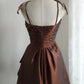 Braunes Retro-Palast-Puff-Kurzes Heimkehrkleid Prinzessinnenkleid Taft-Satin Handarbeit Perlenstickerei Erwachsene Zeremonie Geburtstagsparty gh4374
