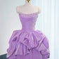 Lila Violett Prinzessin Langes Bodenlanges Satin Ballkleid Abendkleid gh4549