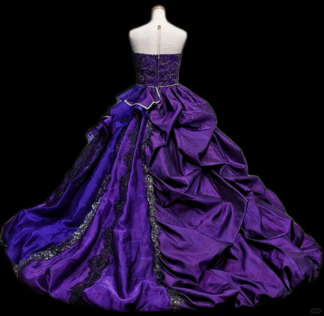 Girlhomeshops - Lila florales, mit Perlen verziertes, modisches, wunderschönes, elegantes, langes Tüll-Ballkleid gh5324