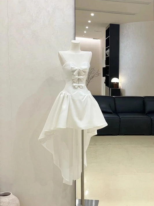Robe de soirée princesse blanche, robe de bal courte en mousseline de soie, robe d'anniversaire, gh4523