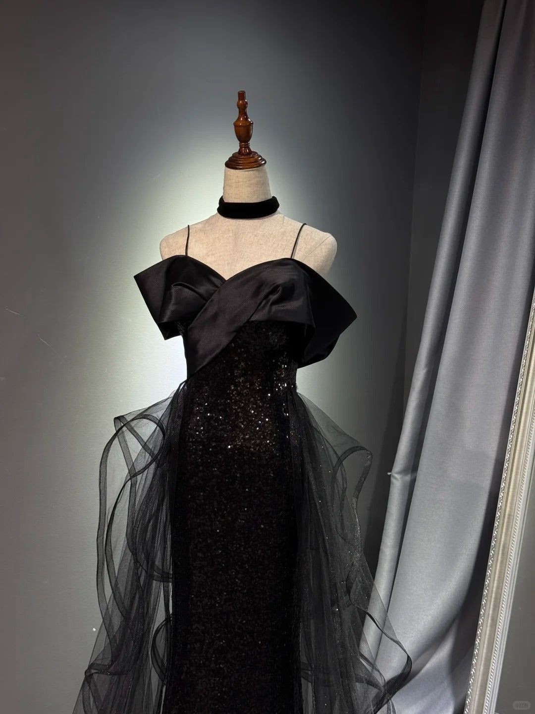 Girlhomeshops - Robe de soirée longue noire brillante et élégante en tulle pailleté, robe de bal, robe de remise de diplôme, gh5107
