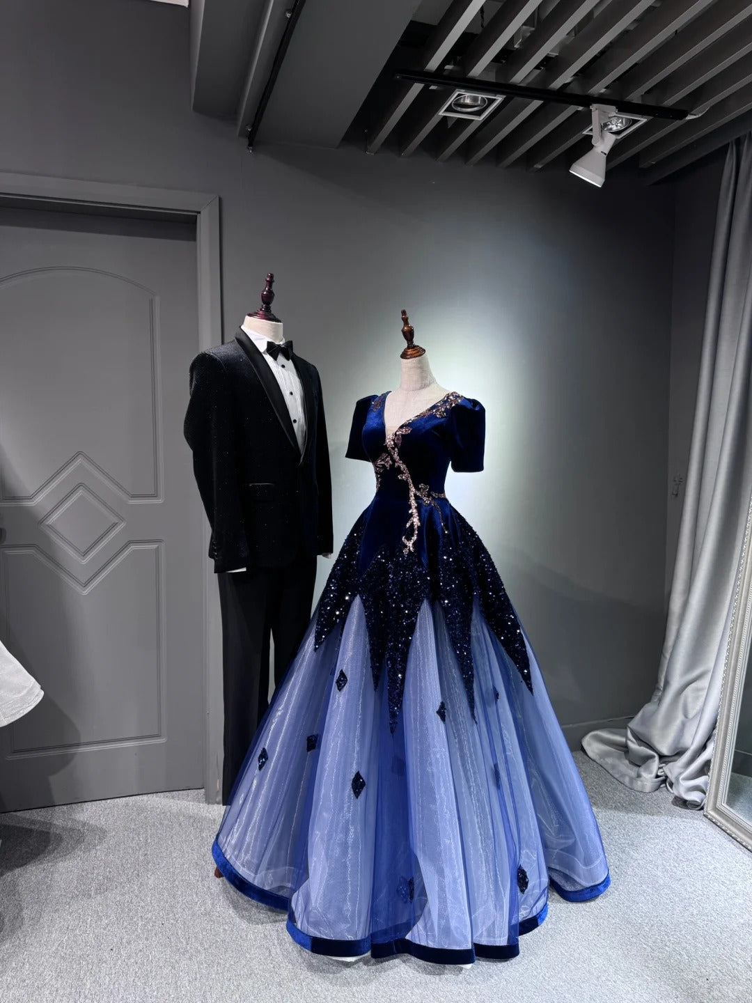 Girlhomeshops - Robe de soirée longue en tulle pailleté bleu brillant, robe de remise de diplôme, gh5110