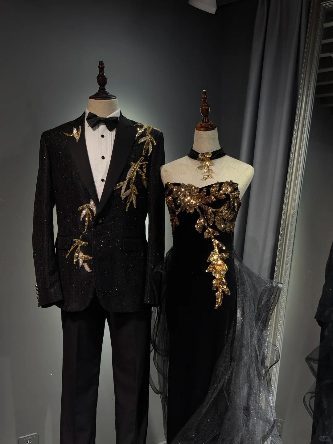Girlhomeshops - Robe de soirée longue noire brillante et élégante en tulle à paillettes dorées, robe de bal, robe de remise de diplôme gh5108