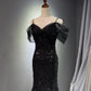 Girlhomeshops - Schwarzes, glänzendes Meerjungfrau-Ballkleid mit langen Pailletten, Abendkleid, Abschlussballkleid, gh5112