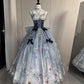 Girlhomeshops-Gray Blue Fantasy Floral Long Tulle Ball Gown Quinceanera Dresses gh5052