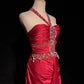 girlhomeshops-Pinkes, zartes, perlenbesetztes, langes Satin-Abendkleid gh6241