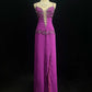 girlhomeshops-Langes, lila perlenbesetztes Satin-Abendkleid gh6245