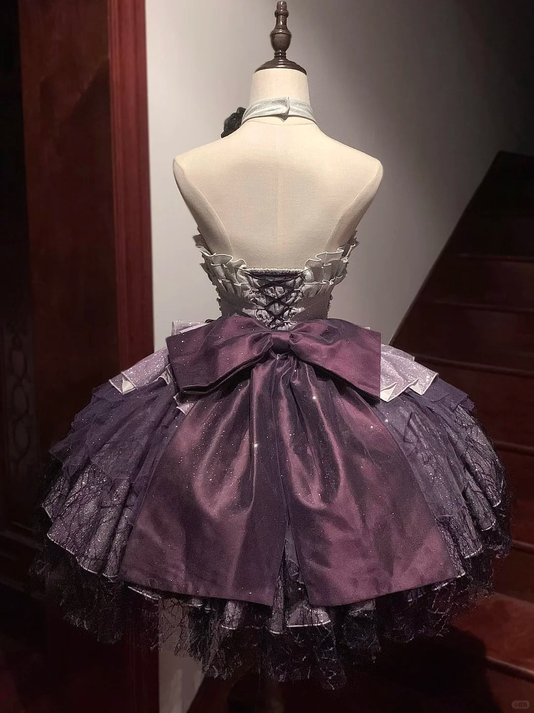 Lila Süßes Perlenbesetztes Spitzen-Tüll-Kurzes Lolita-Ballkleid Homecoming-Kleid gh4381