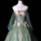 Green Delicate Floral Long Tulle Ball Gown Evening Gown Graduation Gown Adult Ceremony Gown gh4251