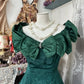 girlhomeshops-Dunkelgrünes, schulterfreies, bodenlanges Kleid mit Jacquard-Spitzenschleife, gh5895