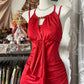 Red vintage long satin ball gown evening dress party dress prom dress gh4340