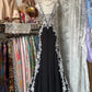 girlhomeshops-Retro Psychedelic Style Black Tulle & White Lace Spaghetti - Strap Maxi Long Birthday Fantasy Dress gh5883