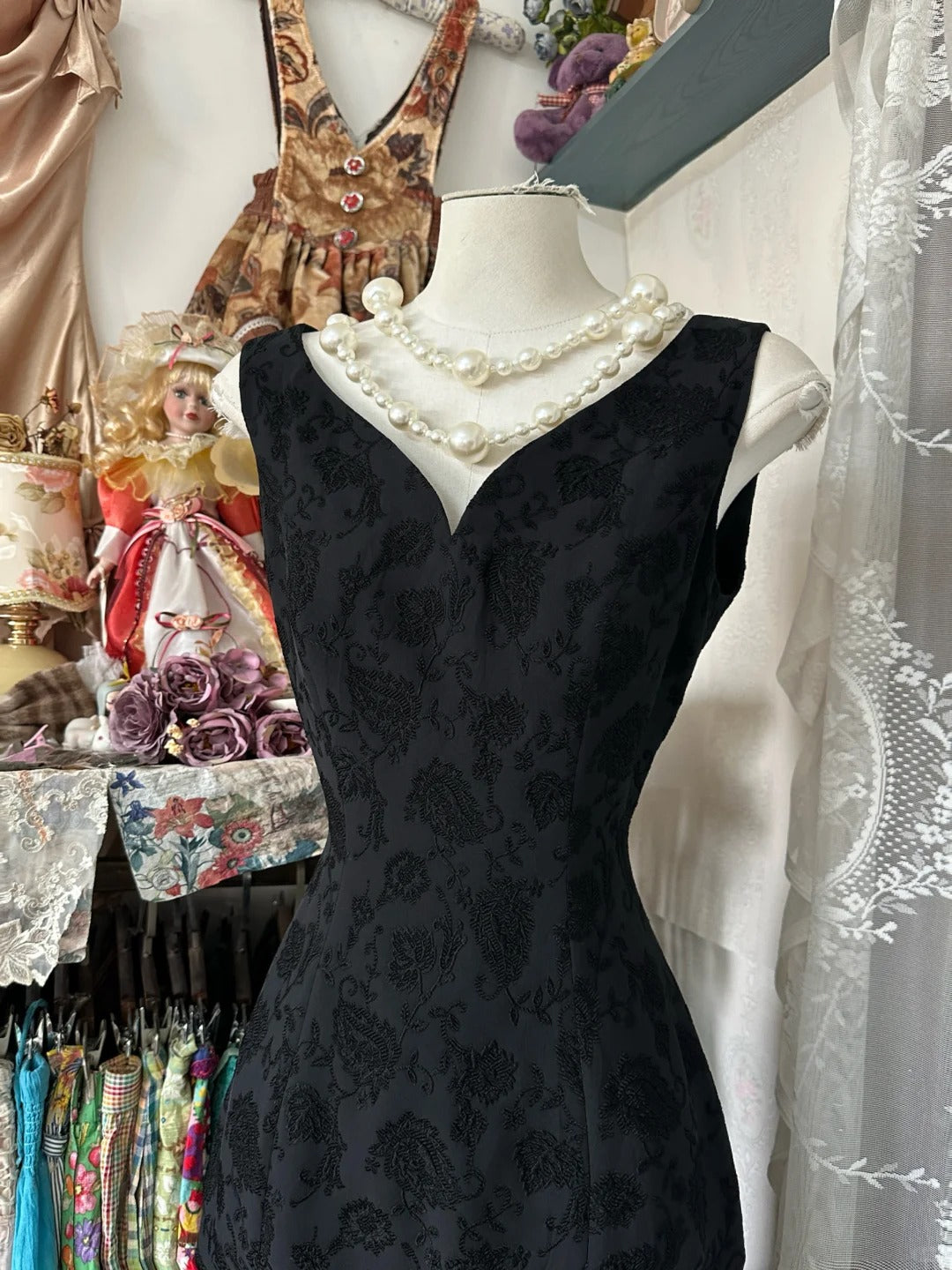 Girlhomeshops-Black floral long satin Prom dress evening dress birthday party dress gh5184
