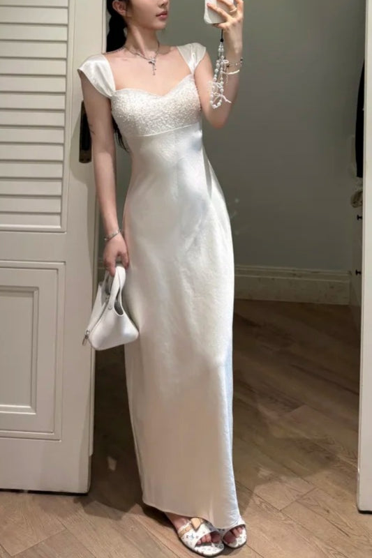 Weißes, schlichtes und dennoch elegantes langes Brautjungfernkleid, Geburtstagskleid gh7081