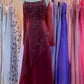 Burgundy Vintage Beaded Long Ball Gown Evening Dress Floor Length Party Dress with Scarf gh3059