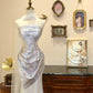 Robe de soirée élégante en satin et tulle, longue et élégante, motif floral, rose et blanc, longueur au sol, robe de mariée, gh4190