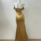 Robe de soirée longue en satin doré métallisé/champagne clair/blanc gh4840