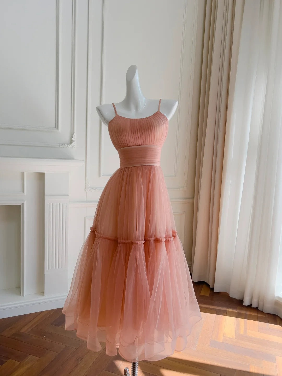 Mintgrünes, fließendes, langes Chiffon-Ballkleid für Geburtstagspartys, gh4405