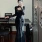 Black long sleeved exquisite lace long elegant Prom dress graduation formal dress gh6629