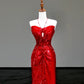 Girlhomeshops - Robe de soirée longue rouge sexy à bretelles et paillettes, élégante, gh5123