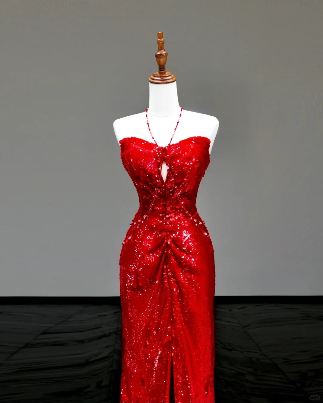 Girlhomeshops - Robe de soirée longue rouge sexy à bretelles et paillettes, élégante, gh5123