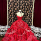 Red floral beaded long satin ball gown evening dress gh4768